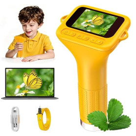 ASPOVEN Microscope Enfant Portable 1000X – Microscope Numérique avec Écran IPS 2 Pouces et 8 LED, Fonction Photo & Vidéo, Cadeau