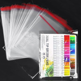 Sachet Plastique Transparent 300Pcs Sachet Bonbon 18x21+3cm Cellophane Transparent Auto-Adhésive Pochon Plastique OPP Pour Flyer