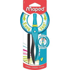 Maped - Compas Scolaire Kid'Z 360° Agility pour Enfant dès 6 Ans - Apprentissage pour Débutant avec Bague Adaptateur - Bleu