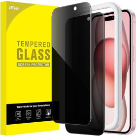 JETech Protection D'écran Anti-Espion pour iPhone 15 6,1 Pouces, Film en Verre Trempé avec Outil d'Installation Facile, Lot de 2