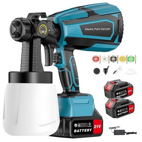 BreeRainz Pistolet à Peinture，Pistolet Peinture électrique sans Fil avec 2 * 3.0Ah 21V Batteries/5 Buses en cuivre/3 Modes de pu