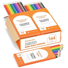 Shuttle Art 144 Crayon de Couleurs, 12 Couleurs Vibrantes, Pack de 12, Pochette Crayon de Couleur Pré-taillé, Fournitures Scolai
