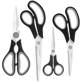 Vutyvve Ciseaux de cuisine, lames en acier inoxydable, manche souple, ensemble de ciseaux de cuisine multifonctionnel, noir/gris