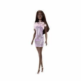 Mattel Barbie® Poupée, jouets pour enfants, cheveux marron foncé, robe métallique rose, vêtements et accessoires tendance, cadea