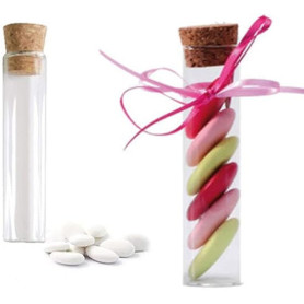 Aurora Store Lot de 48 bouteilles en verre avec bouchon en liège, bonbonnière pour dragées, 12 cm, diamètre 2,5 cm, type tube de