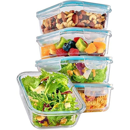 Praknu Boîte en Verre avec Couvercle - Conservation Alimentaire 1l - Lot de 4 - Hermétiques & Empilables - Sans BPA - Passe au L