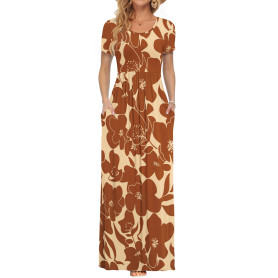 AUSELILY Femmes Maxi Robe Madame Manches Courtes été Casual Longue Robe avec Poche