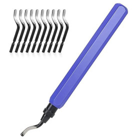 Flintronic® Outil D'ébavurage Manuel, 1 Manche en Métal + 11 Lames BS1010 HSS Lames D'ébavurage Rotatives en Métal à 360° pour T