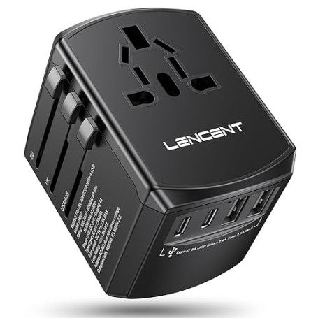 LENCENT Adaptateur de Voyage Universel, Adaptateur International avec 2 Ports USB et 2 Ports USB C, Adaptateur Prise Mondial pou