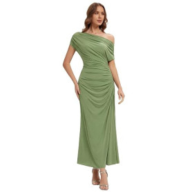 Ever-Pretty Robes d'invité de Mariage Col Asymétrique Manches Courtes Tricot Maxi Robe Droite EG02733