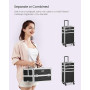 SONGMICS Valise de Maquillage Professionnel 4-en-1, Mallette Cosmétique, XXL, 34 x 24 x 79,3 cm, Verrouillable, roulettes à 360°