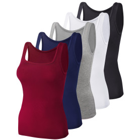 BQTQ 5 Pièces Débardeur Femme Tank Tops Extensibles Crop Top sans Manches Maillots de Corps à Col Carré Débardeur