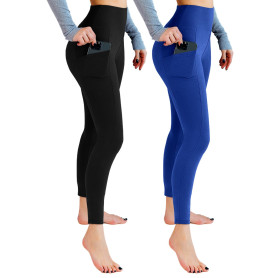 Leafigure Lot de 2 leggings de sport opaques taille haute avec poches pour entraînement, sport, yoga, course à pied | Lot de 2, 
