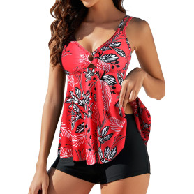 Genfien Maillot De Bain Deux Pièce Tankini Ensembles de Tankini pour Femme Imprimé Rembourré Maillot avec Short de Garçon Maillo