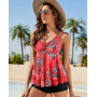 Genfien Maillot De Bain Deux Pièce Tankini Ensembles de Tankini pour Femme Imprimé Rembourré Maillot avec Short de Garçon Maillo