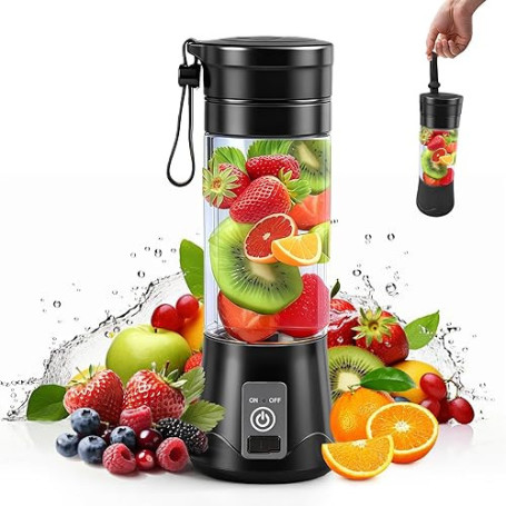 AMFUN 380ML Mini Mixeur Portable, Mixeur Blender avec écran numérique, Rechargeable Blender portable avec 10 Lames pour Smoothie