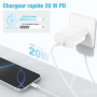 DGVERS 20W Chargeur USB C pour iPhone 17/16/15,Adaptateur USB C Chargeur Rapide avec 2m Câble USBC, Compatible iPhone 16e,16/15