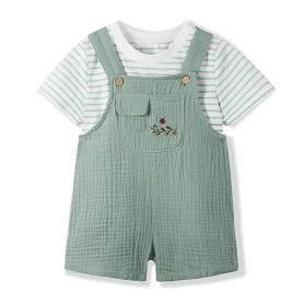 Volunboy Ensemble 2 pièces Vêtements pour Bébé Unisexe, D'été Combinaison Courte et Rayures T-shirt 1-4 ans
