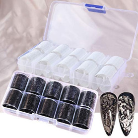 MWOOT Dentelle Autocollant d'ongle Holographique Nail Feuilles, 20pcs, Multicolor, Fleur, Étoilé, Art Déco, Nail Decal
