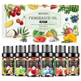 AESHORY Kit Huiles Parfumées Aromathérapie Fruitées 6 X 10ML, Huile Essentielle Fruits Naturelle pour Diffuseurs, Massage, DIY B