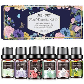 AESHORY Kit Huiles Essentielles Florales Aromathérapie 6x10ML, Huiles Essentielles Florales 100% Naturelle pour Diffuseurs, Apai