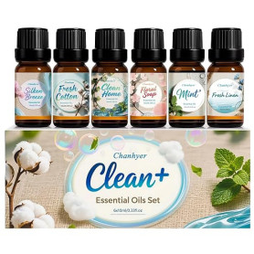 Coffret d'Huiles Essentielles Clean 6 x 10ml – Linge Frais, Coton, Poudre Douce, Menthe Poivrée, Maison Propre, Parfum Savon pou