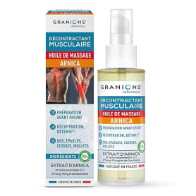 Granions | HUILE DE MASSAGE ARNICA | DÉCONTRACTANT MUSCULAIRE | Huile Essentielle Ylang Ylang et Gaulthérie BIO | Préparation et