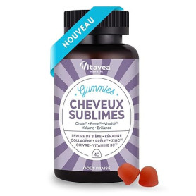 Vitavea Bien-être - Gummies Cheveux Sublimes - Favorise la Pousse - Biotine, Levure de Bière, Kératine, Zinc, Collagène - Anti-C