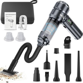Aspirateur Voiture sans Fil Puissant 26000Pa, Aspirateur à Main 4-en-1 avec Vidage Automatique 1 Touche, 3 Niveaux d'Aspiration,