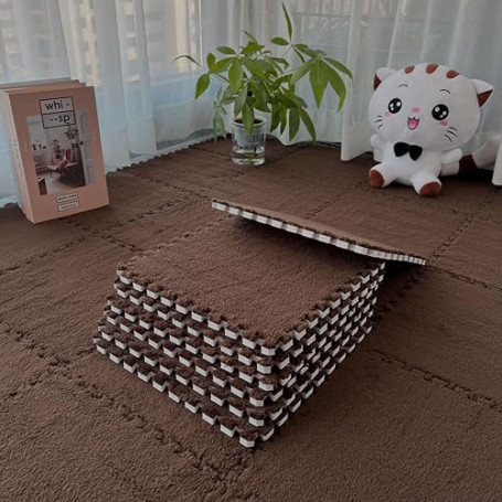 12 pièces de tapis en mousse en peluche emboîtables, 30 x 30 cm pour salon-chambre, carreaux de sol en mousse à assembler pour l