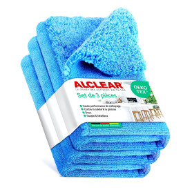 ALCLEAR 820203K_3 Set de 3 Chiffons Microfibre 40x40 cm – Nettoyage Doux et sans Trace pour Cuisine Brillante, Meubles laqués, V