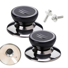 YAPKOLV Lot de 2 poignées de couvercle en bakélite, universelles, avec 4 accessoires de montage, noir