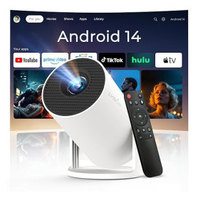 Vidéoprojecteur avec Wi-FI 6 & Bluetooth 5.4, Apps intégrées Supporte 4K Full HD Mini Video Projecteur, Android 14, Auto Keyston