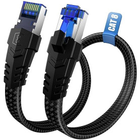 Câble Ethernet Cat 8- 0.5M 1M 5M 10M 15M 20M 30M Câble de Réseau, 40Gbps 2000MHz Haute Vitesse Câble Internet, Plat RJ45 Gigabit