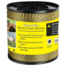 FarmNix Fil de Clôture Électrique 1067 m / 3500 ft – Diamètre 2,3 mm, 6 Conducteurs en Acier Inoxydable & 24 Fibres PE, Haute Vi