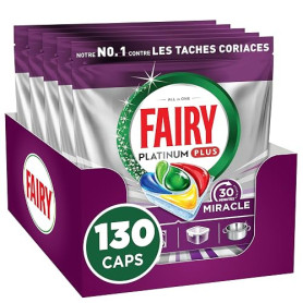 Fairy Platinum Plus Tablettes Lave-Vaisselle Tout-en-1, Miracle 30 Minutes, 130 Tablettes (26x5), Notre Nettoyant n°1 Pour Les R
