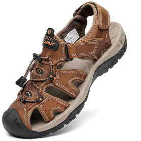 FLARUT Homme Sandales de Randonnée Orteil Fermé Crochet&Boucle De Plein air Randonnée Cuir Chaussures