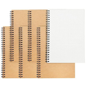 RITOLLO Lot de 6 cahiers à spirales à pois A5 - Grille de points de 5 mm - 120 pages par cahier - Double reliure métallique - Po