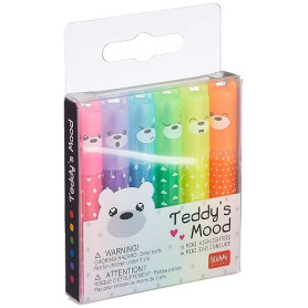 LEGAMI - Lot de 6 mini surligneurs, Teddy's Mood, Confezione da 1