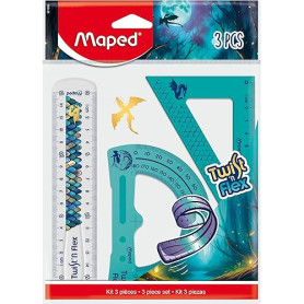 Maped - Mini Kit de Traçage Twist'N Flex Dragon - 3 Pièces - Incassable - Règle 15 cm + Equerre 60° + Rapporteur 180°