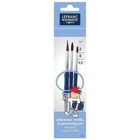 Lefranc Bourgeois - Pinceaux ergonomiques Grippy rond - Lot de 3 tailles : 2/8/12