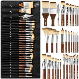 Nicpro Lot de 30 pinceaux professionnels pinceaux pour peinture acrylique, huile, aquarelle, gouache fournitures artistiques
