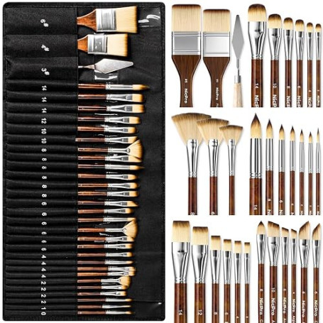 Nicpro Lot de 30 pinceaux professionnels pinceaux pour peinture acrylique, huile, aquarelle, gouache fournitures artistiques