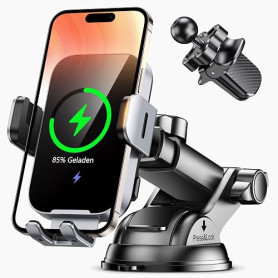 ISEYOU Support Telephone Voiture Induction, 15W [Serrage Automatique] Chargeur Induction Voiture sans Fil avec QC 3.0 Chargeur A
