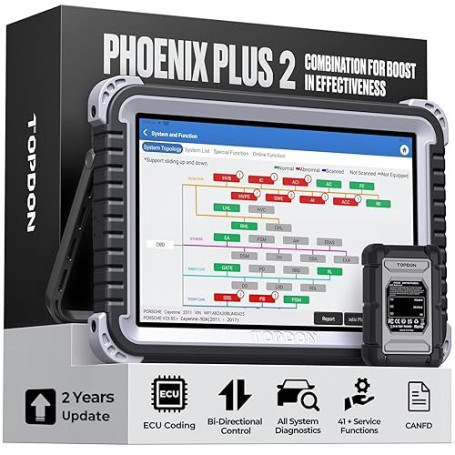 TOPDON Valise de Diagnostic Auto Phoenix Plus, Codage ECU, Niveau OE Tous Les Diagnostics du système, 41+ Services de Réinitiali