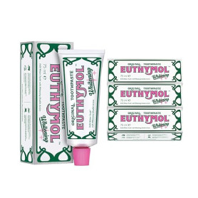 Euthymol Dentifrice blanchissant 75 ml x 3, contient du fluor, sans OGM, sans gluten, élimination de la plaque dentaire, antibac