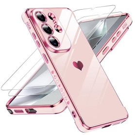 LeYi Coque pour Samsung Galaxy S26 Ultra avec 2 Verre Trempé Silicone Forme de Coeur d'amour, Housse Étui de Protection Antichoc
