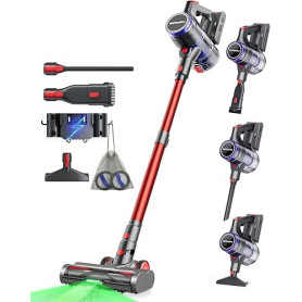 VACTechPro Aspirateur Balai sans Fil 55KPa/600W, 70Min d’Autonomie, Aspirateur sans Fil avec Réservoir à Poussière de 1.6L, Filt