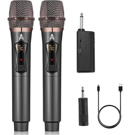 ALPOWL Microphone sans Fil, Microphone karaoké avec 192KHZ/24Bit, système de Micro Dynamique sans Fil Professionnel, récepteur R