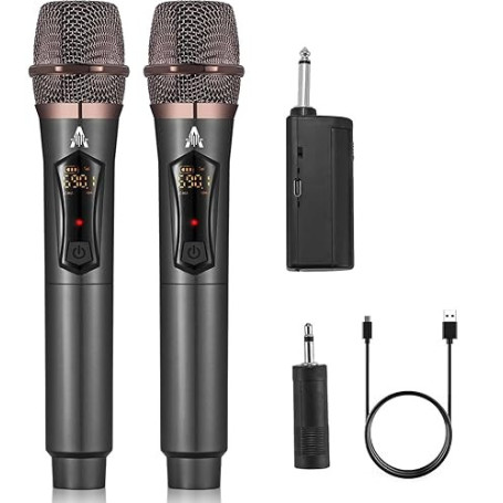 ALPOWL Microphone sans Fil, Microphone karaoké avec 192KHZ/24Bit, système de Micro Dynamique sans Fil Professionnel, récepteur R